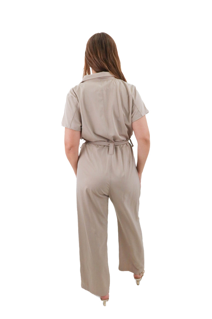 albion beige shortsleeve jumpsuit (l; retail $148)