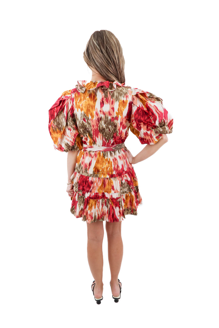 love the label pink/multi puff sleeve mini dress (l; retail $159)