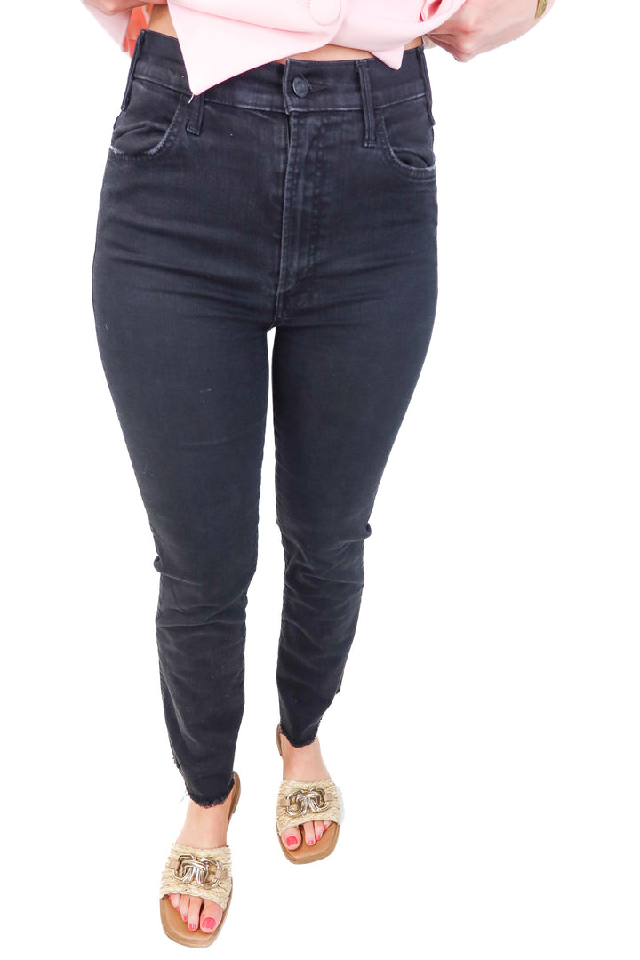 Mother black ankle raw hem jeans (28)