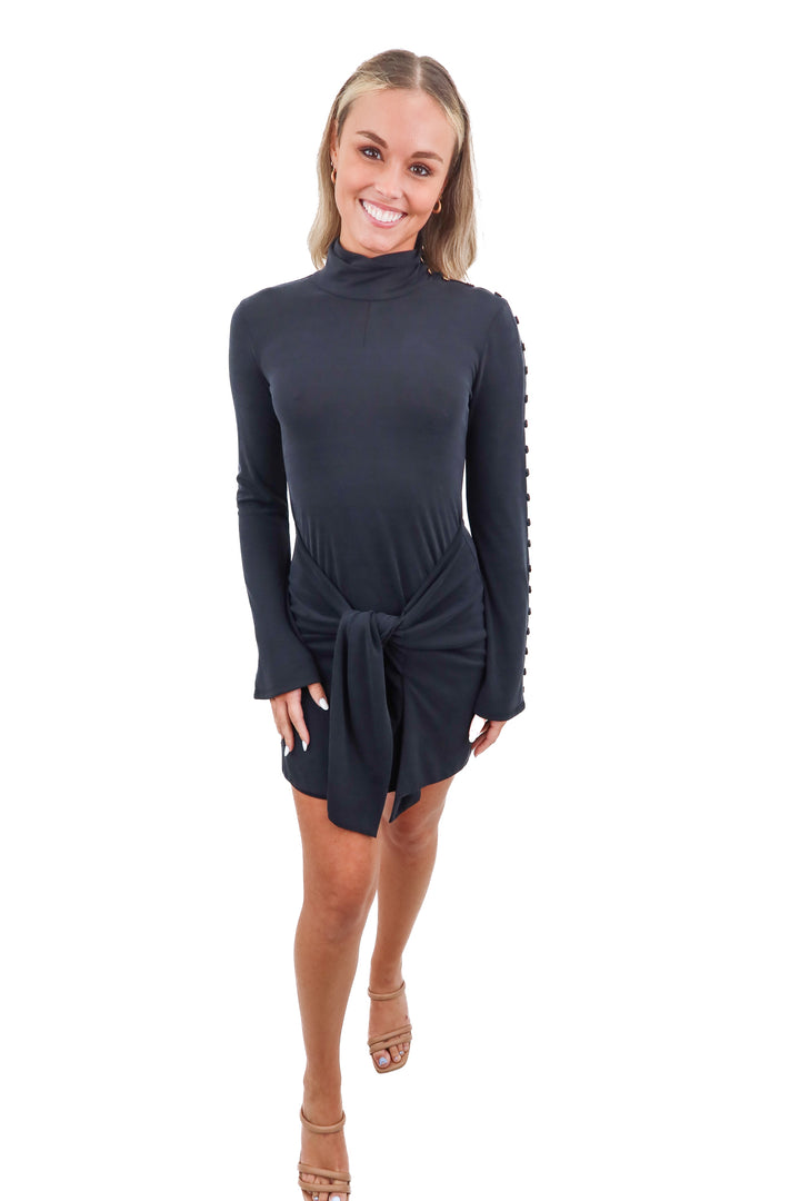 house of harlow black button sleeve dress (xs; retail $218)