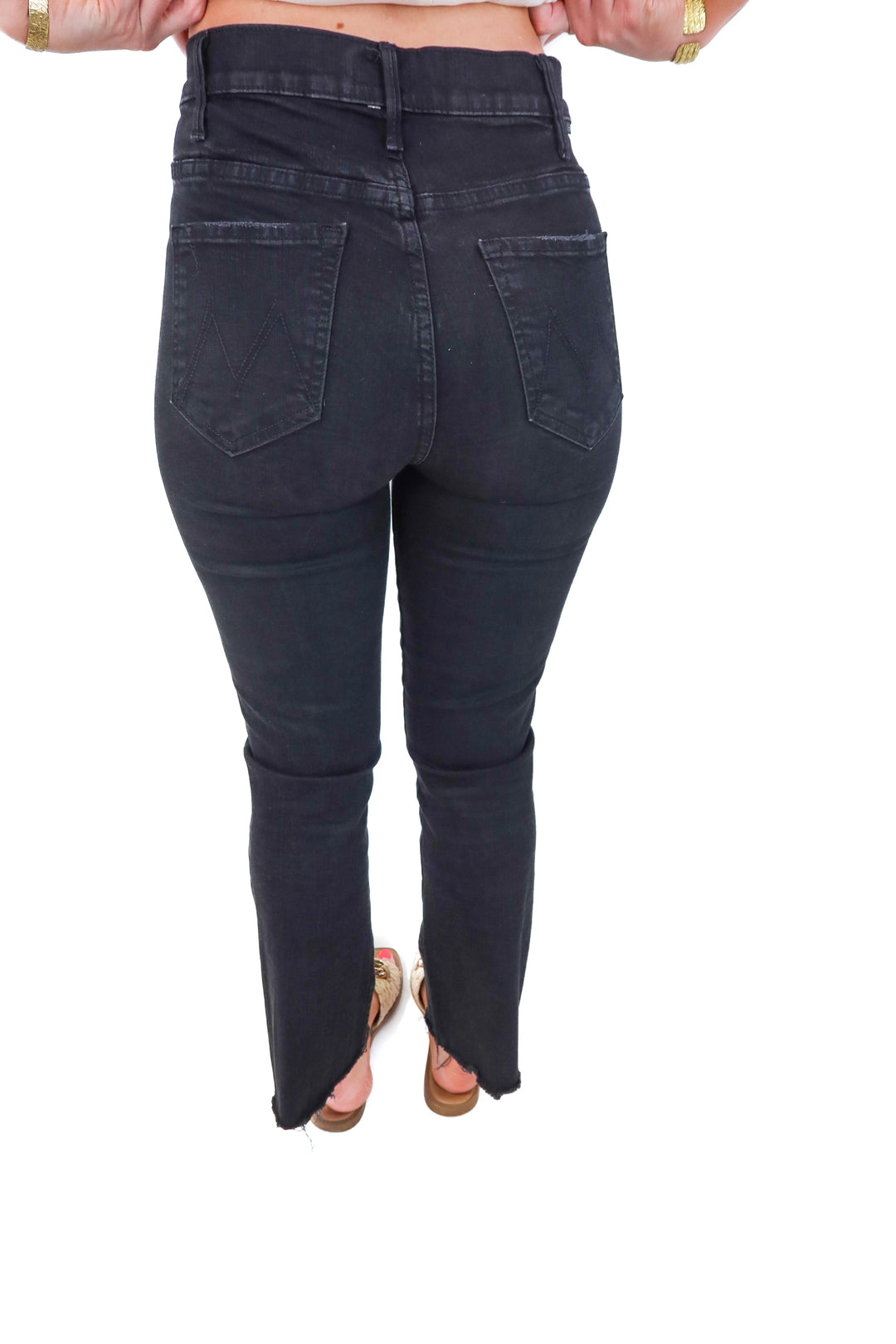 Mother black ankle raw hem jeans (28)