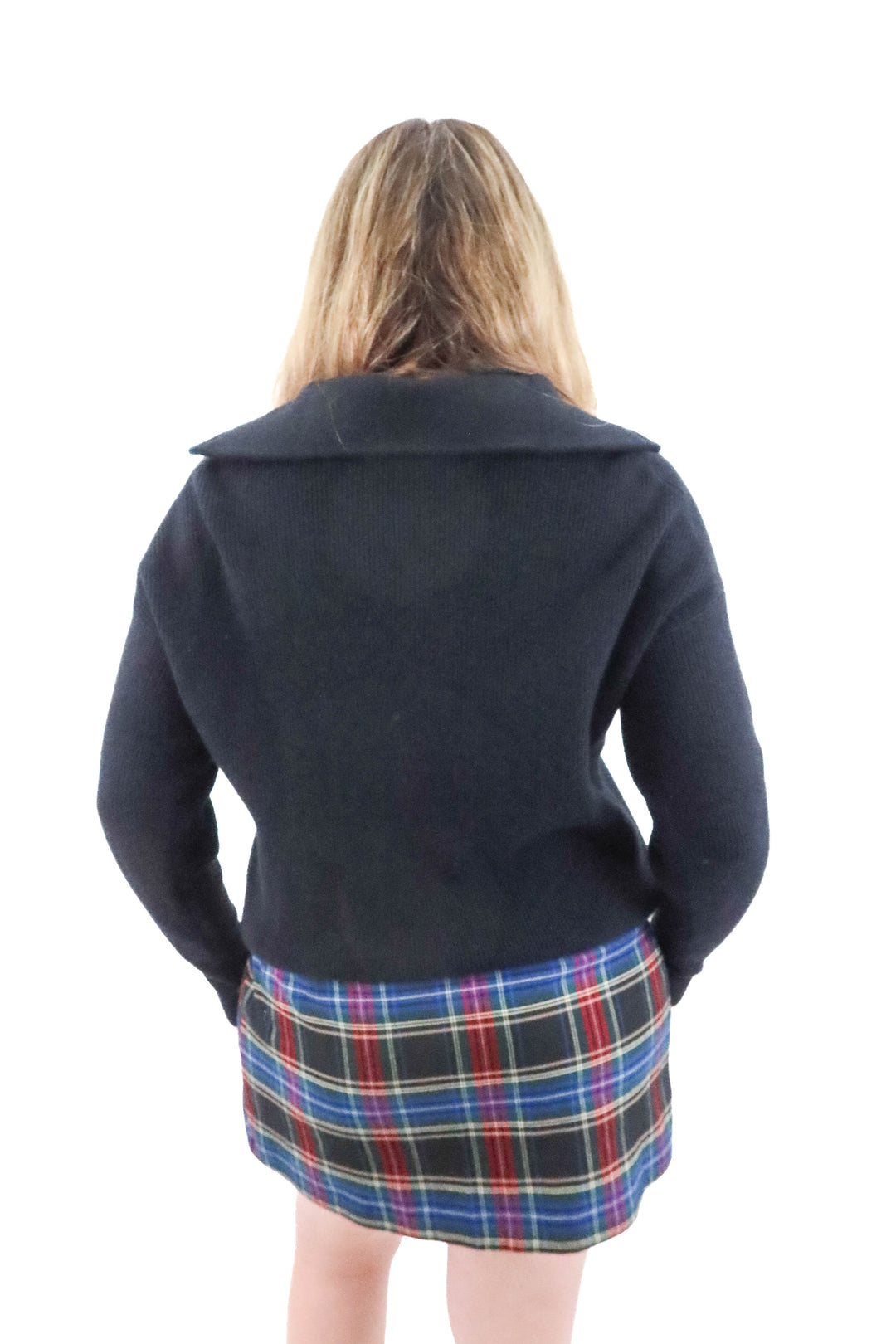 universal standard black knit quarter zip (xs; retail $168)