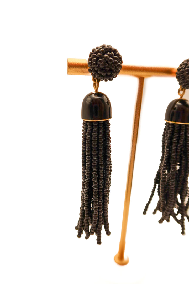 Black beaded drop earrings