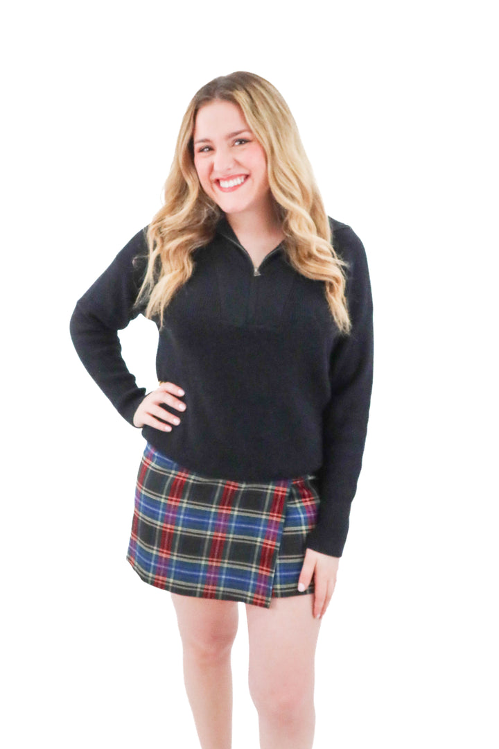 universal standard black knit quarter zip (xs; retail $168)