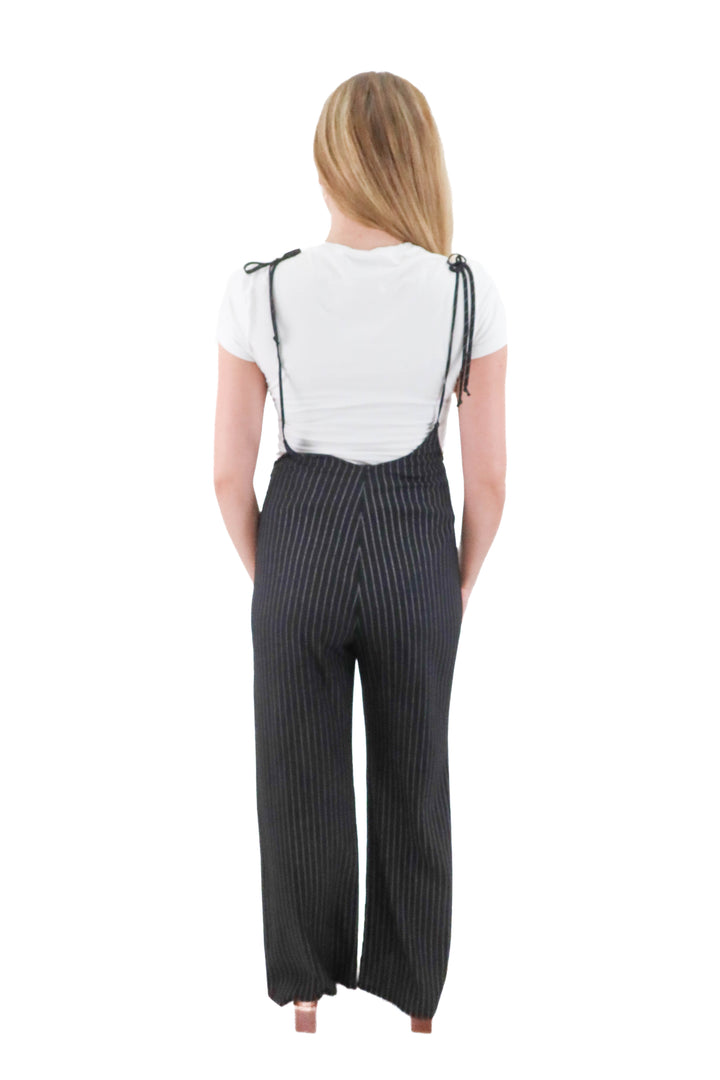étophe studios black pin stripe jumpsuit (l; retail $72)