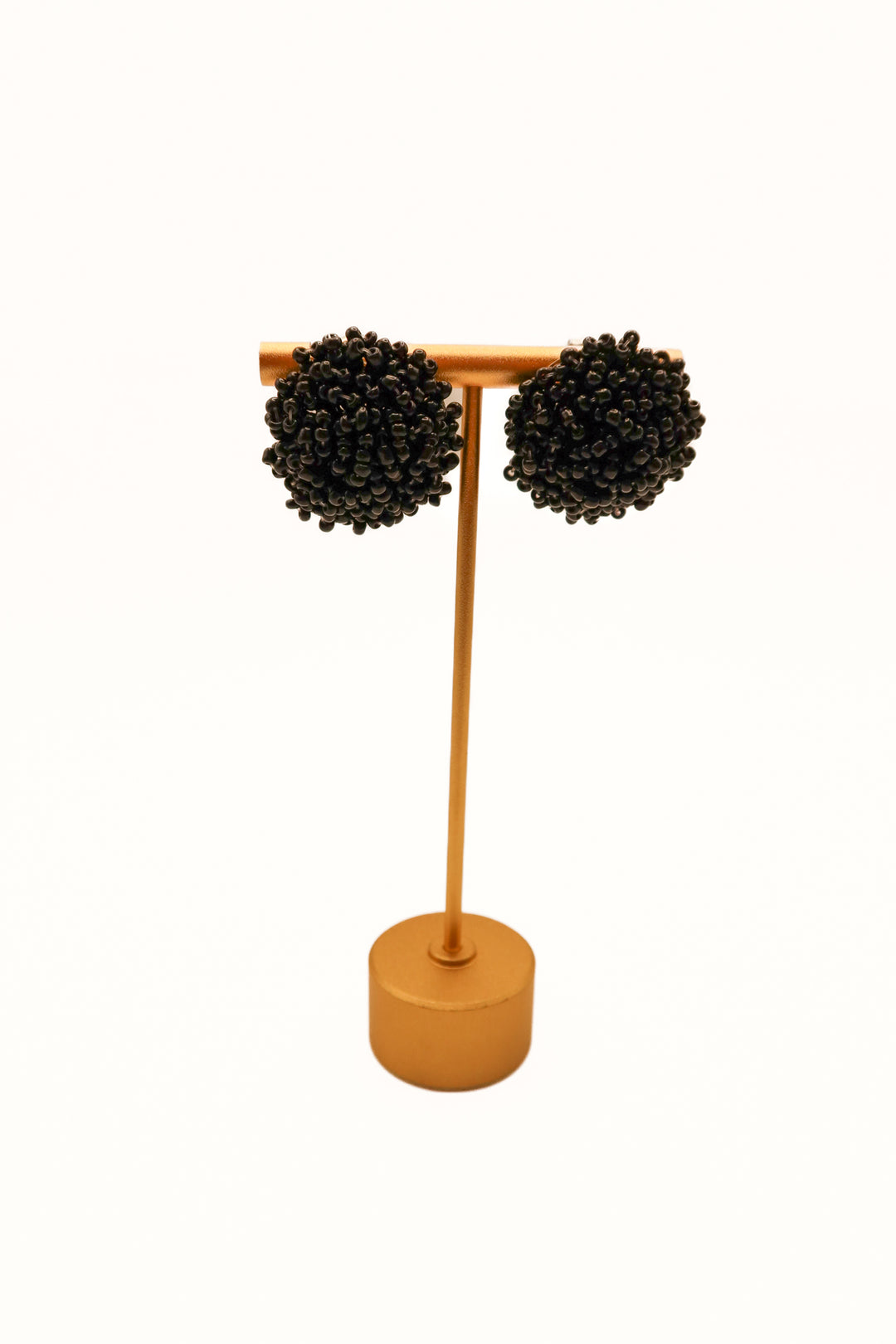 Black round beaded stud earrings