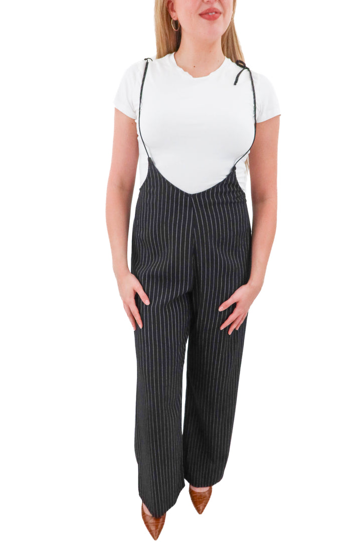 étophe studios black pin stripe jumpsuit (l; retail $72)