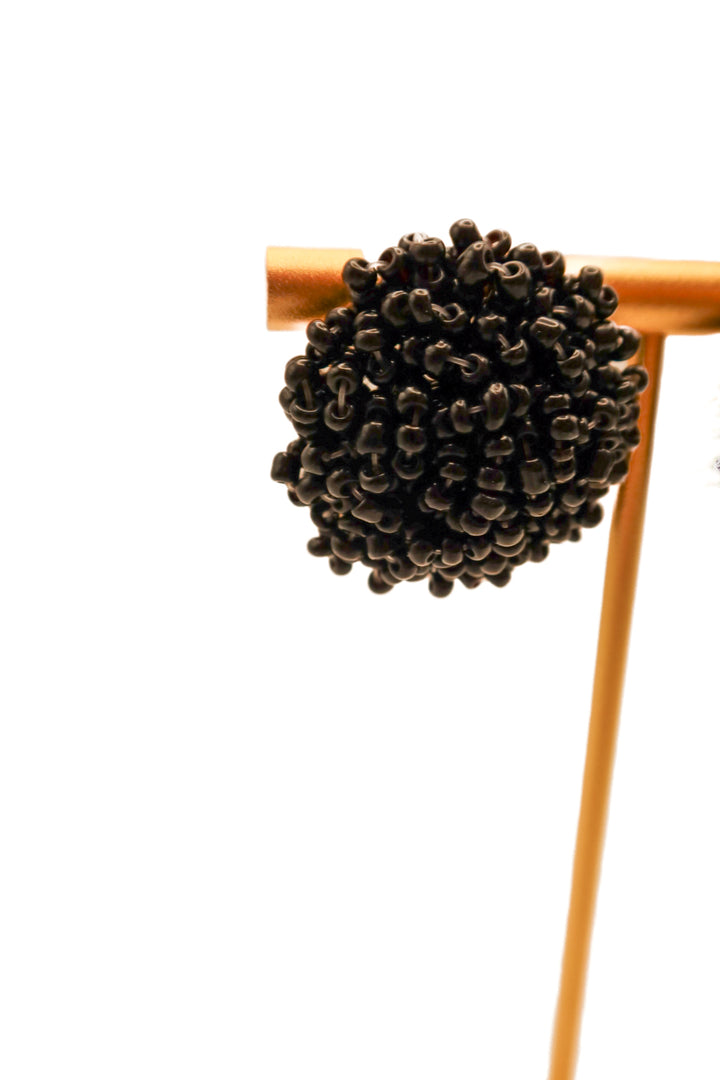 Black round beaded stud earrings