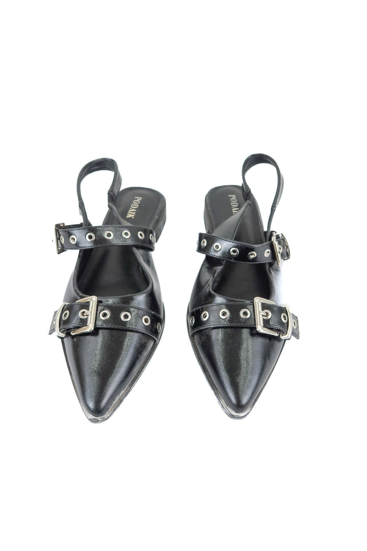 Podaik black and silver flats (10; retail $39)