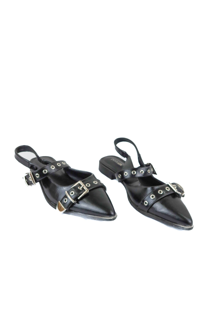 Podaik black and silver flats (10; retail $39)