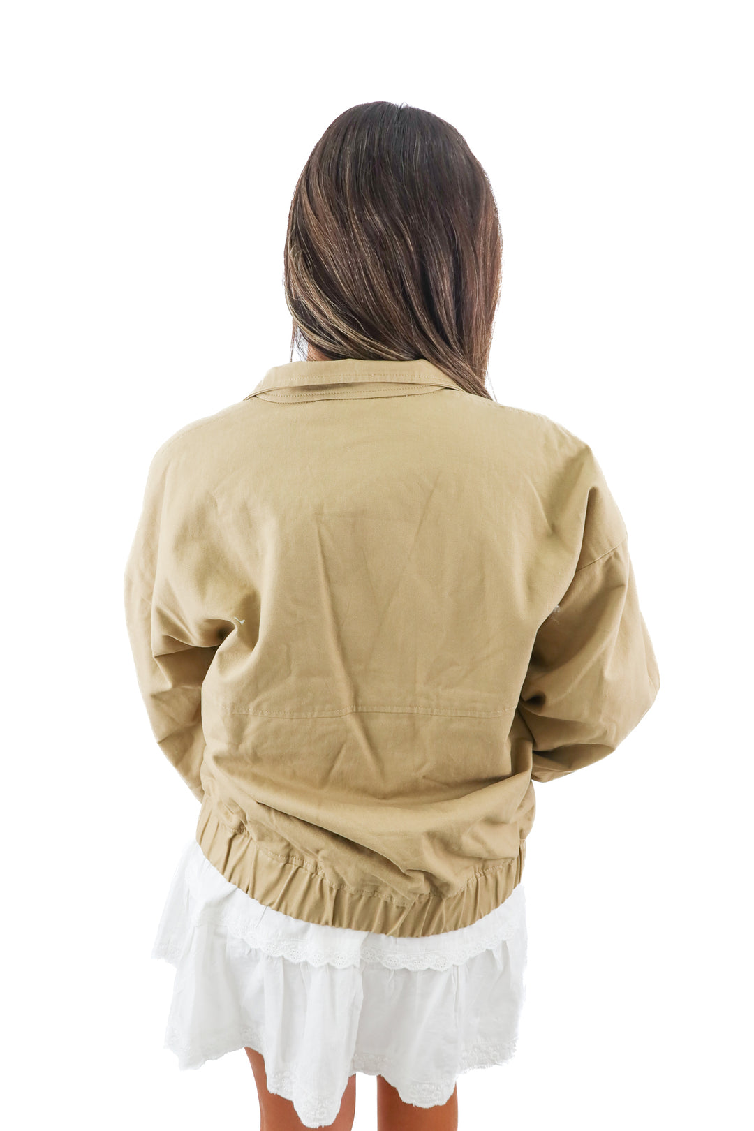 abercrombie & fitch khaki bomber jacket (L; retail $110)