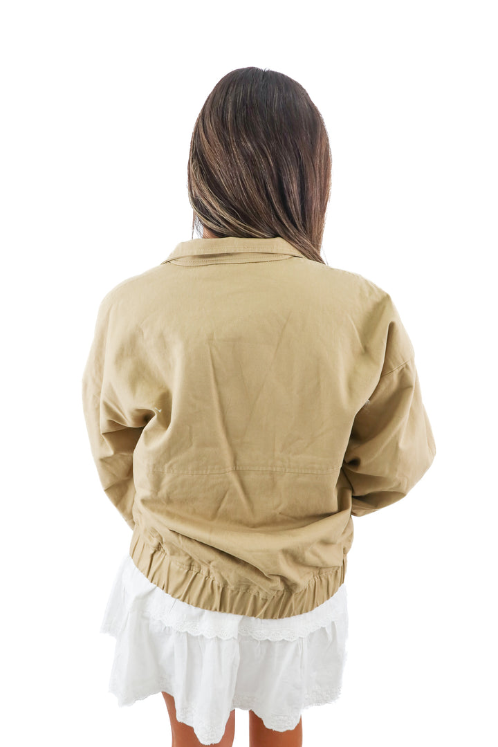 abercrombie & fitch khaki bomber jacket (L; retail $110)