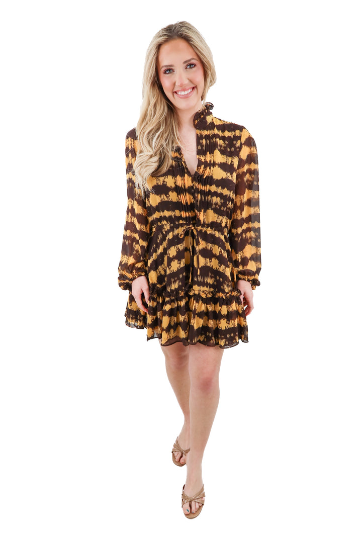 buddy love brown/yellow dress (m; retail $159)