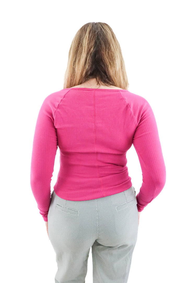 free people magenta ribbed long sleeve (l)