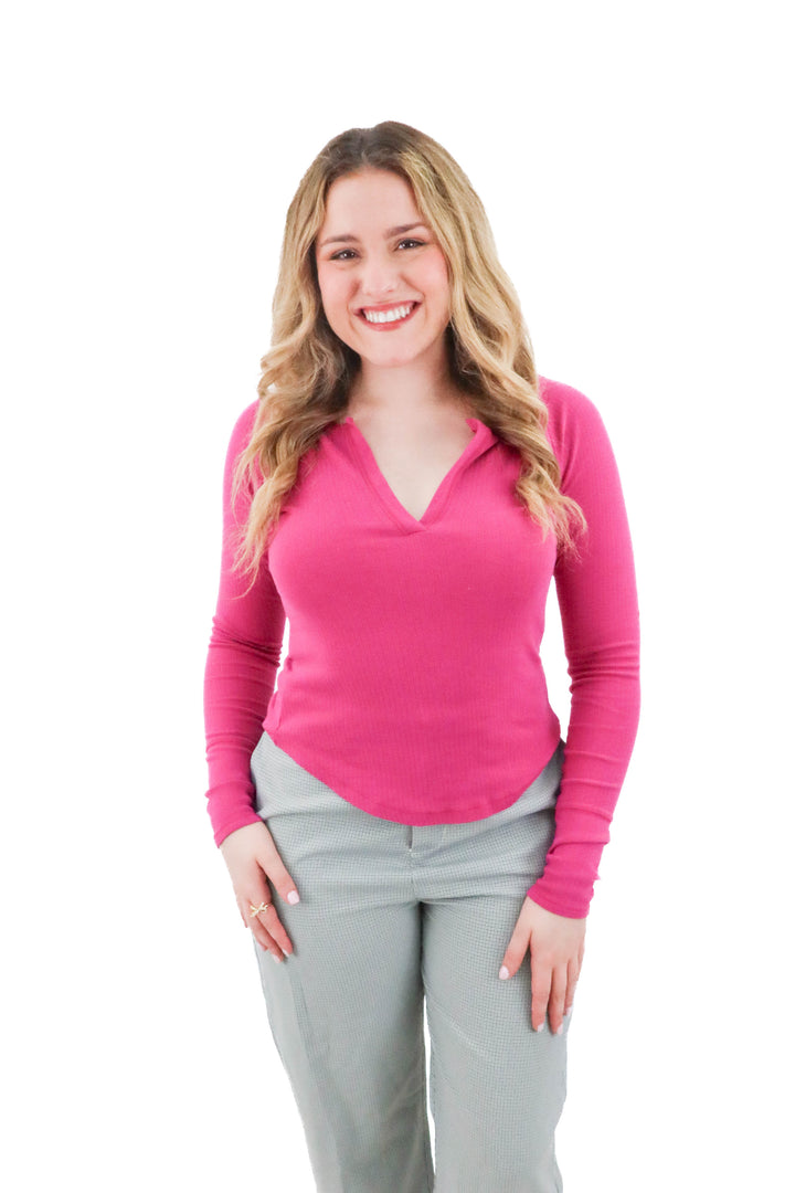 free people magenta ribbed long sleeve (l)