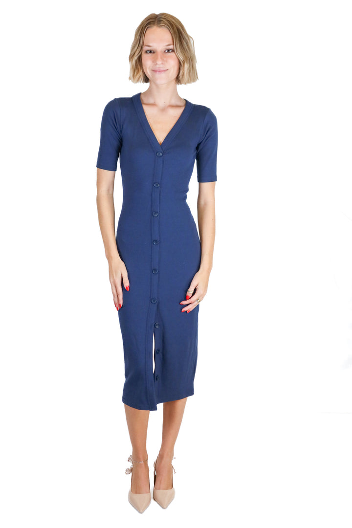 Travis Mathew dark blue button midi dress NWT (XS; retail $134.95)