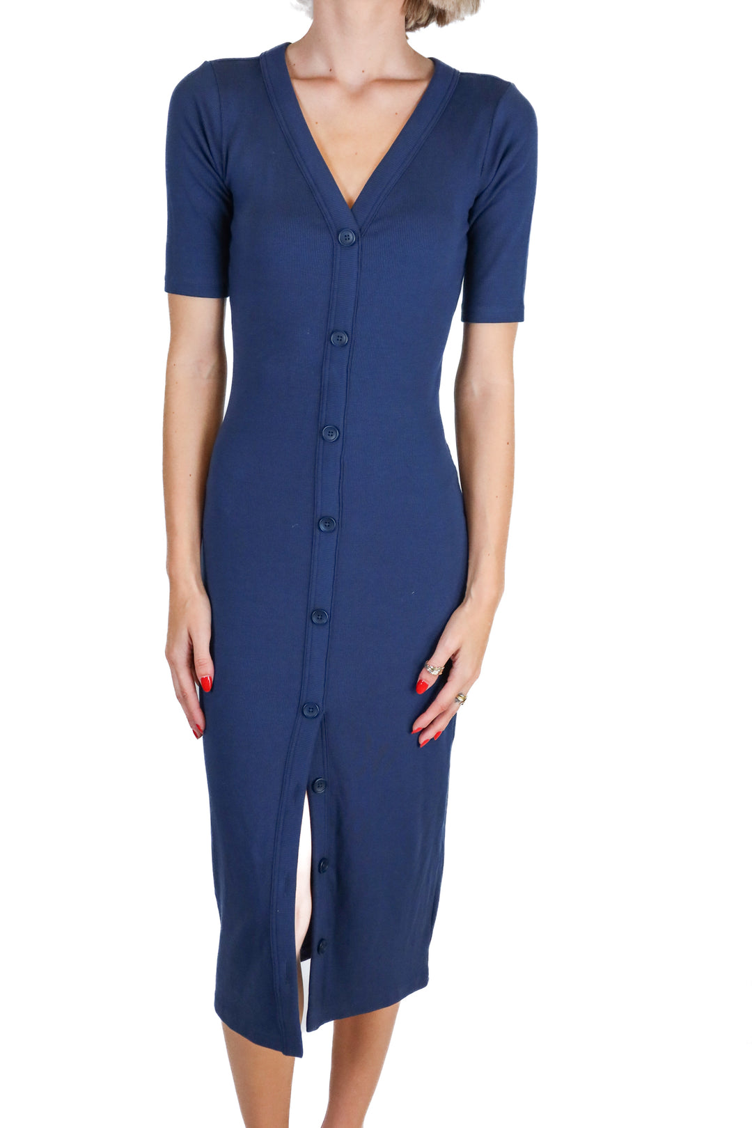 Travis Mathew dark blue button midi dress NWT (XS; retail $134.95)