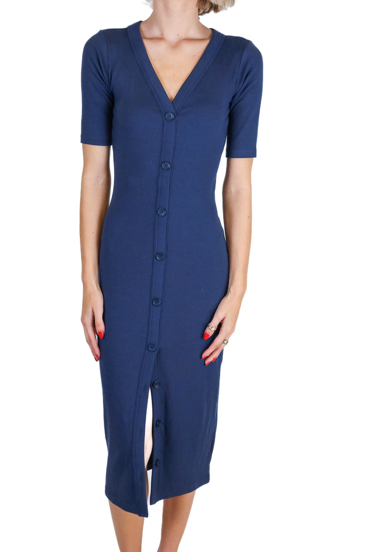Travis Mathew dark blue button midi dress NWT (XS; retail $134.95)