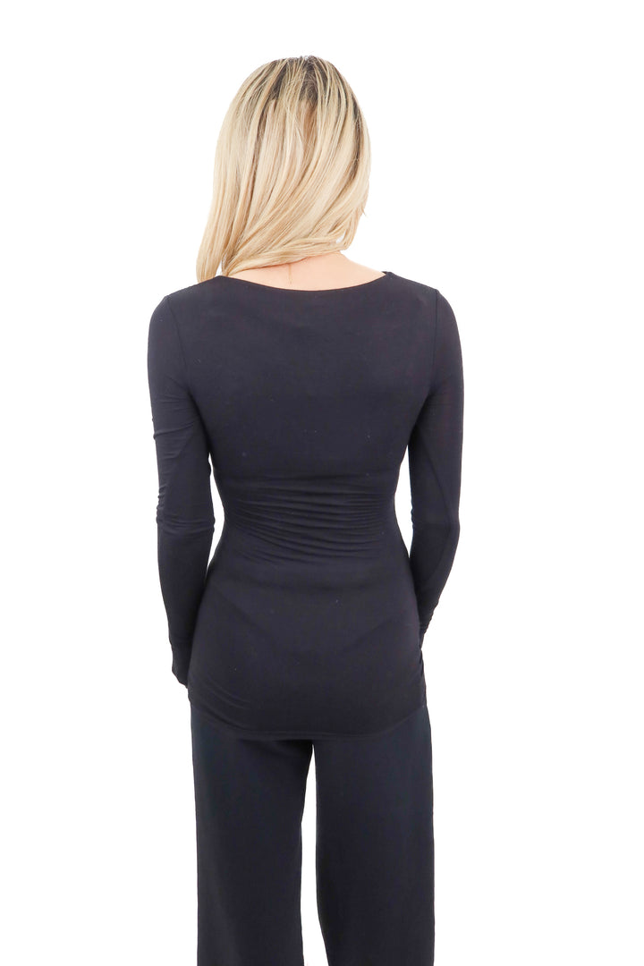 bailey44 black overlap long sleeve top (s*)