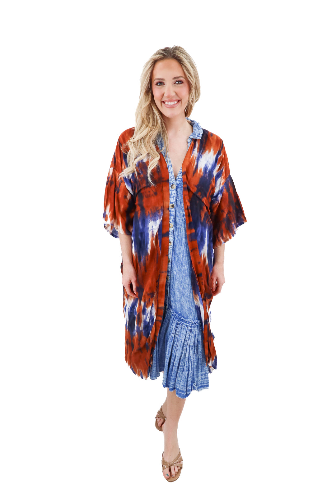 Bindya brown and indigo tie dye swim cover up (OS; retail $70)