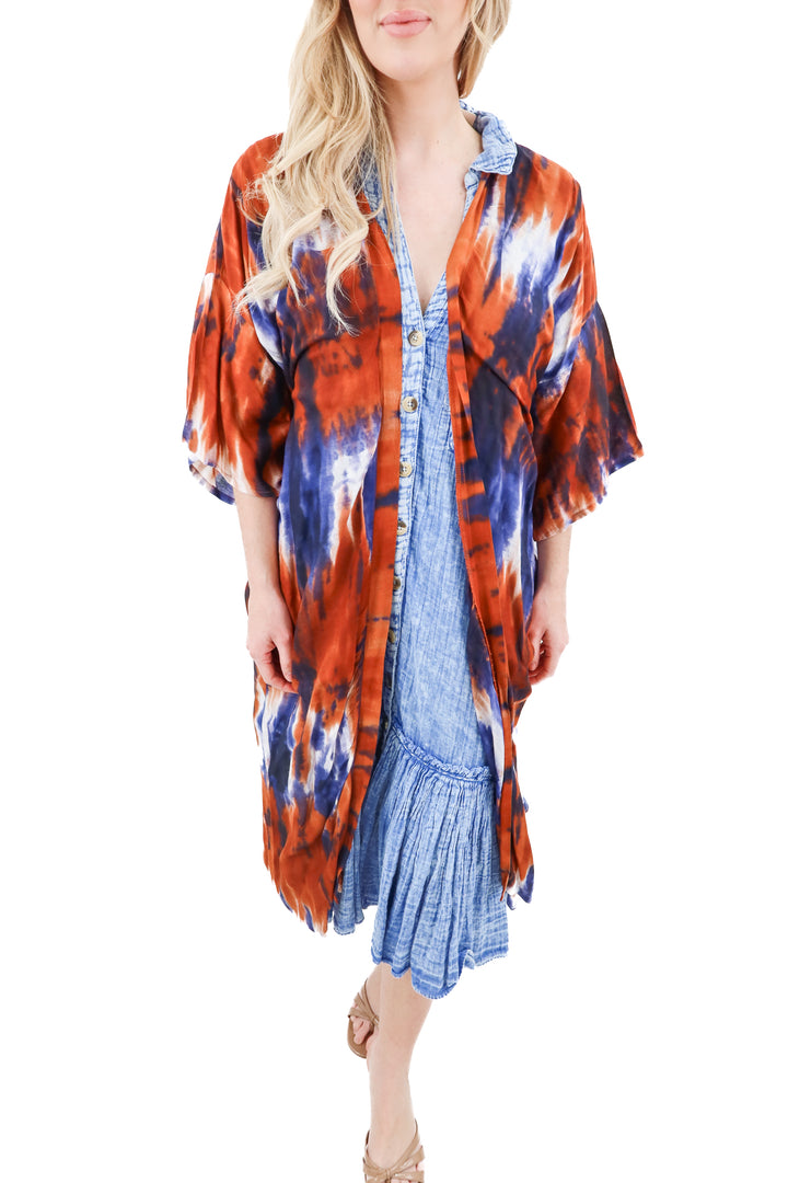 Bindya brown and indigo tie dye swim cover up (OS; retail $70)
