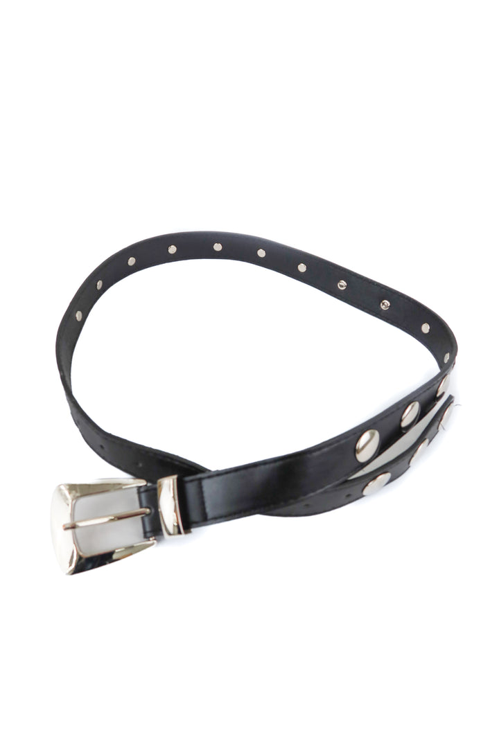 Silver studded black belt (M)