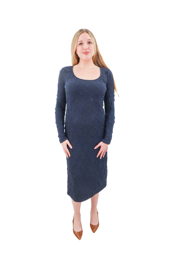 stine goya navy crochet maxi dress (s; retail 450)