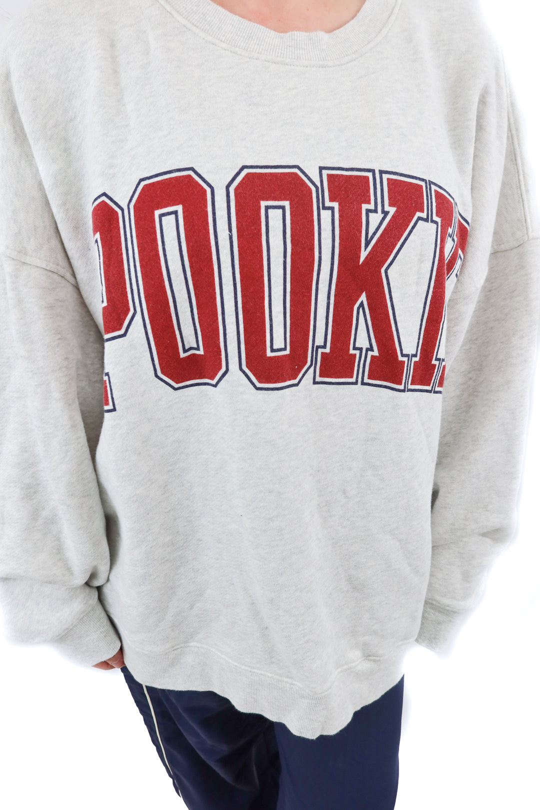 quintessential love grey "pookie" in red sweatshirt (XL; retail $74)