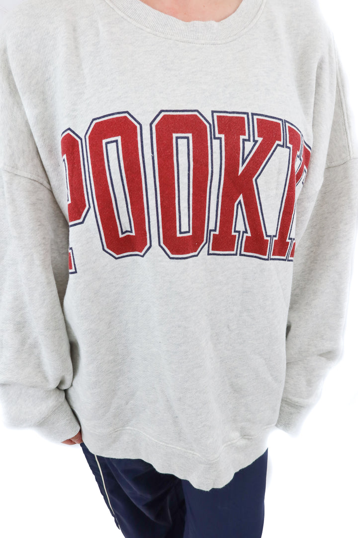 quintessential love grey "pookie" in red sweatshirt (XL; retail $74)
