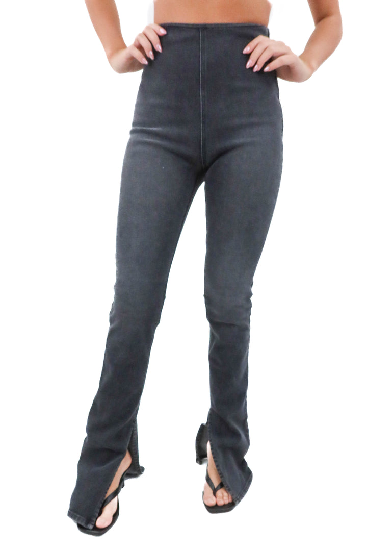 eb denim charcoal grey flare jeans (s; retail $295)