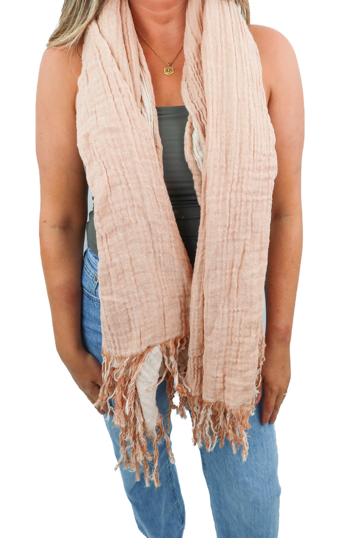 double stitch pink gauze scarf