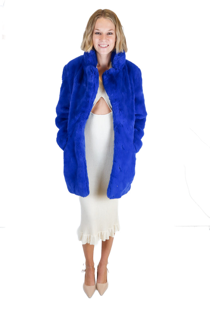 Apparis blue fuzzy coat NWT (S; retail $445)