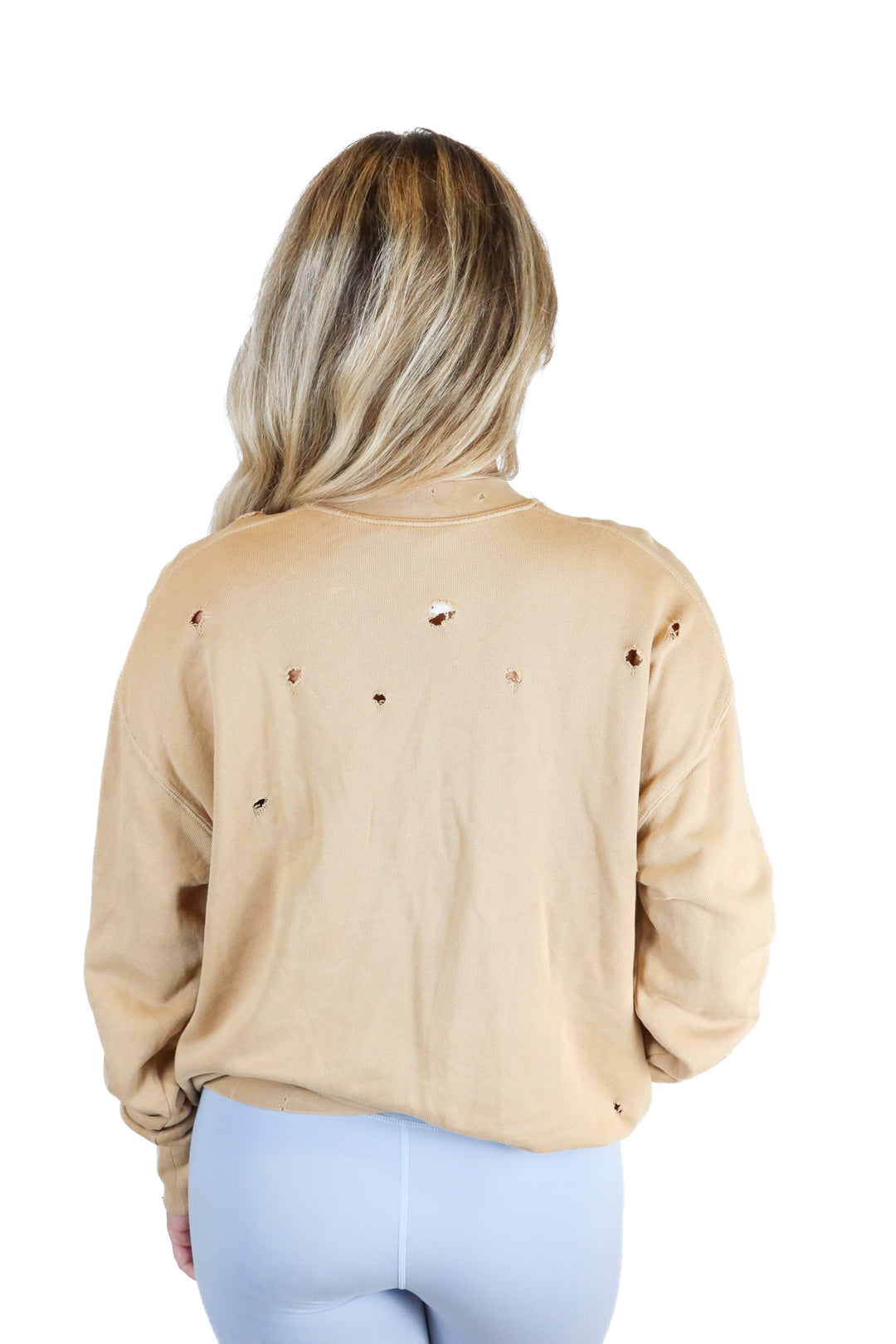 helmut lang tan distressed crewneck (m; retail $295)