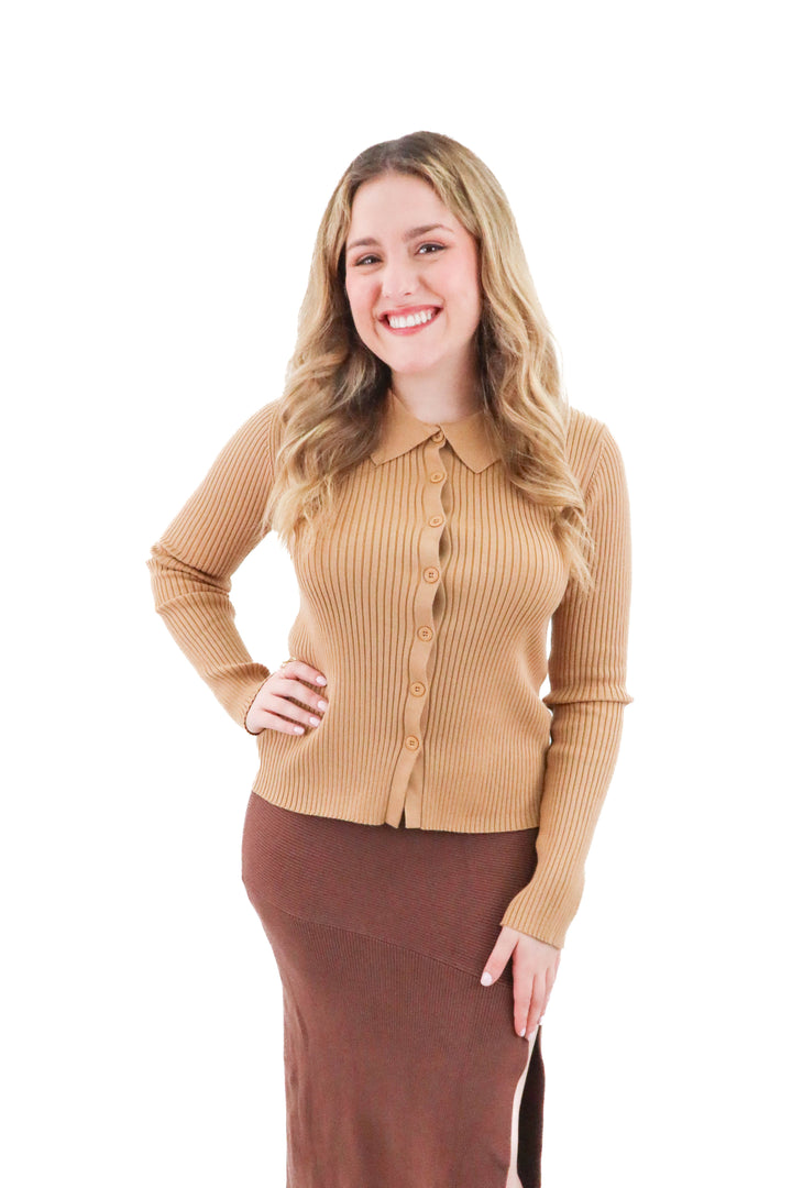 alloy apparel tan ribbed collar long sleeve (m; retail $40)