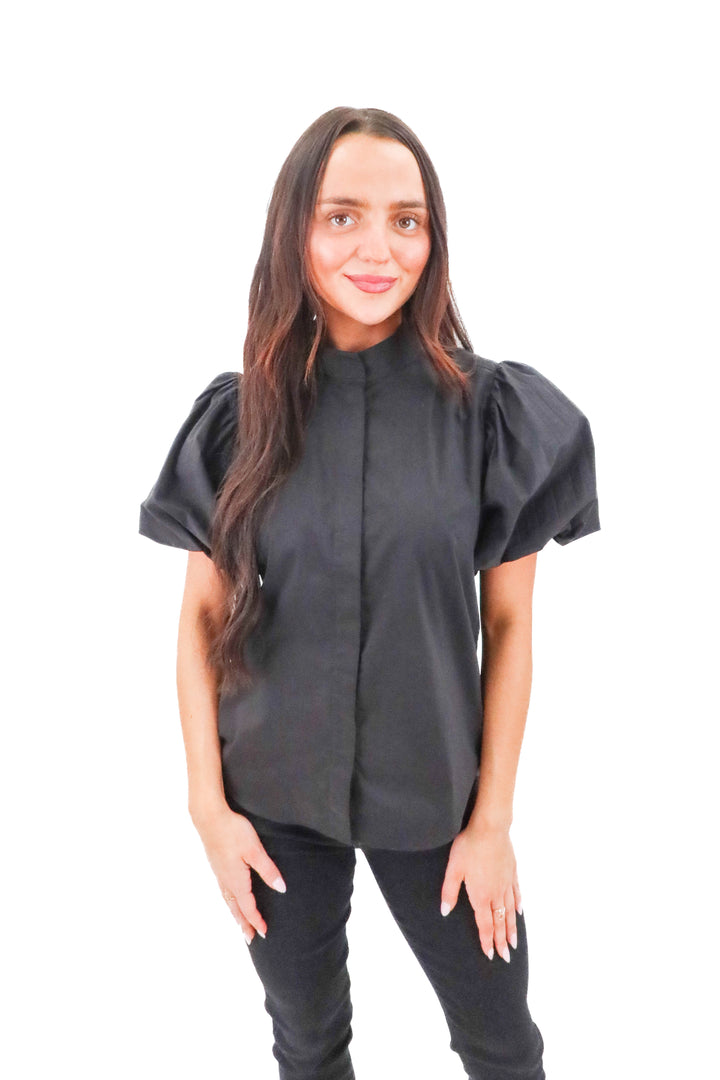 frame black button up top (s; retail $398)