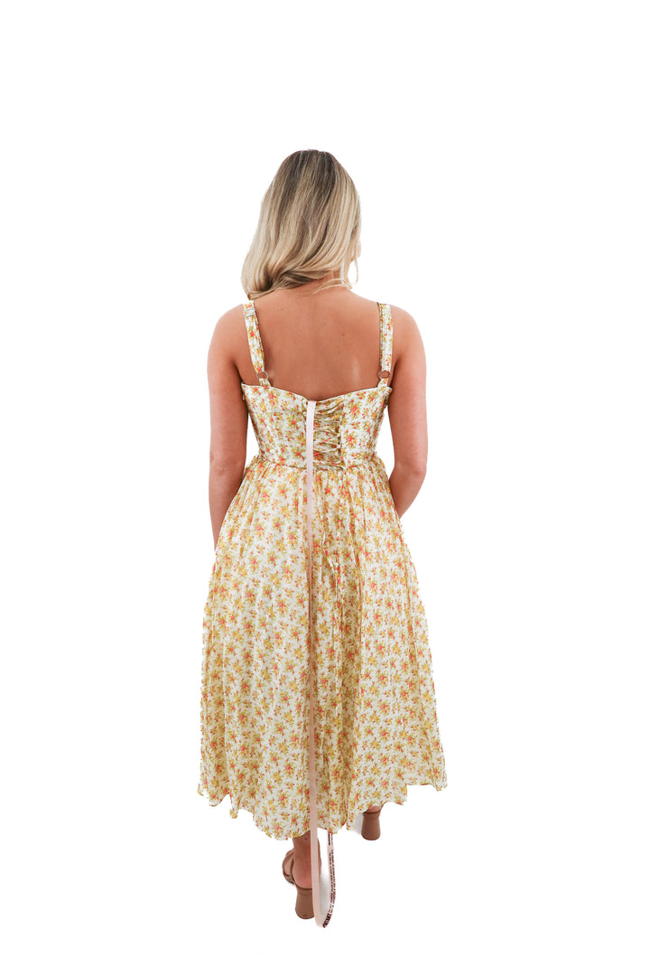 house of cb yellow floral dress NWT (m; retail $299)*
