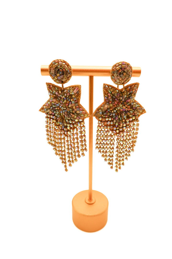 Purple star beaded/rhinestone earrings
