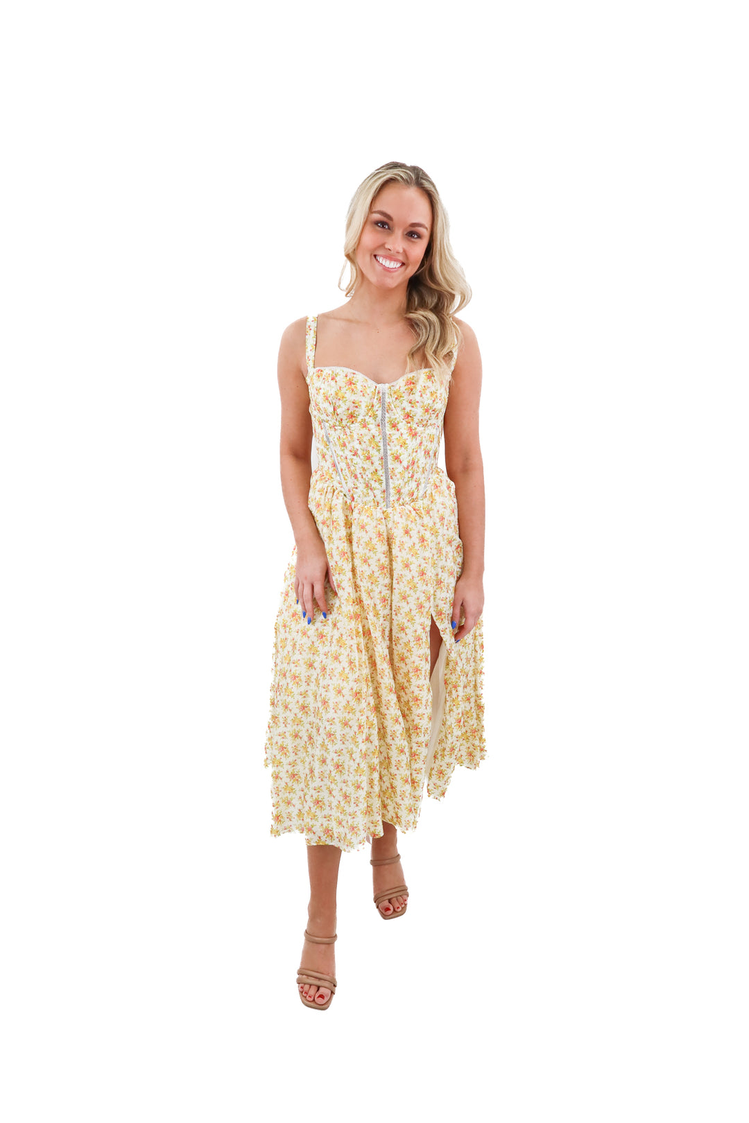 house of cb yellow floral dress NWT (m; retail $299)*