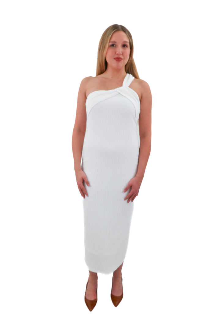 dee elly white one shoulder maxi dress (l)