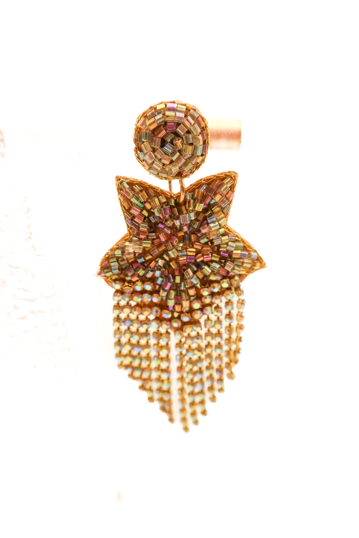 Purple star beaded/rhinestone earrings