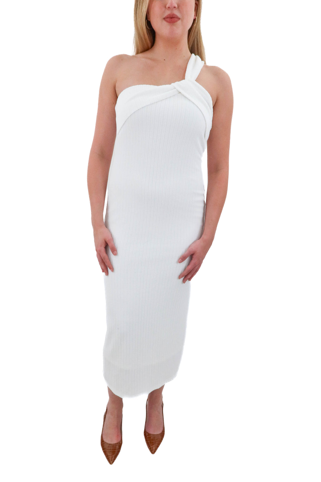 dee elly white one shoulder maxi dress (l)
