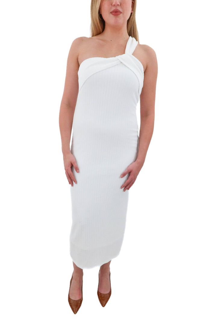 dee elly white one shoulder maxi dress (l)