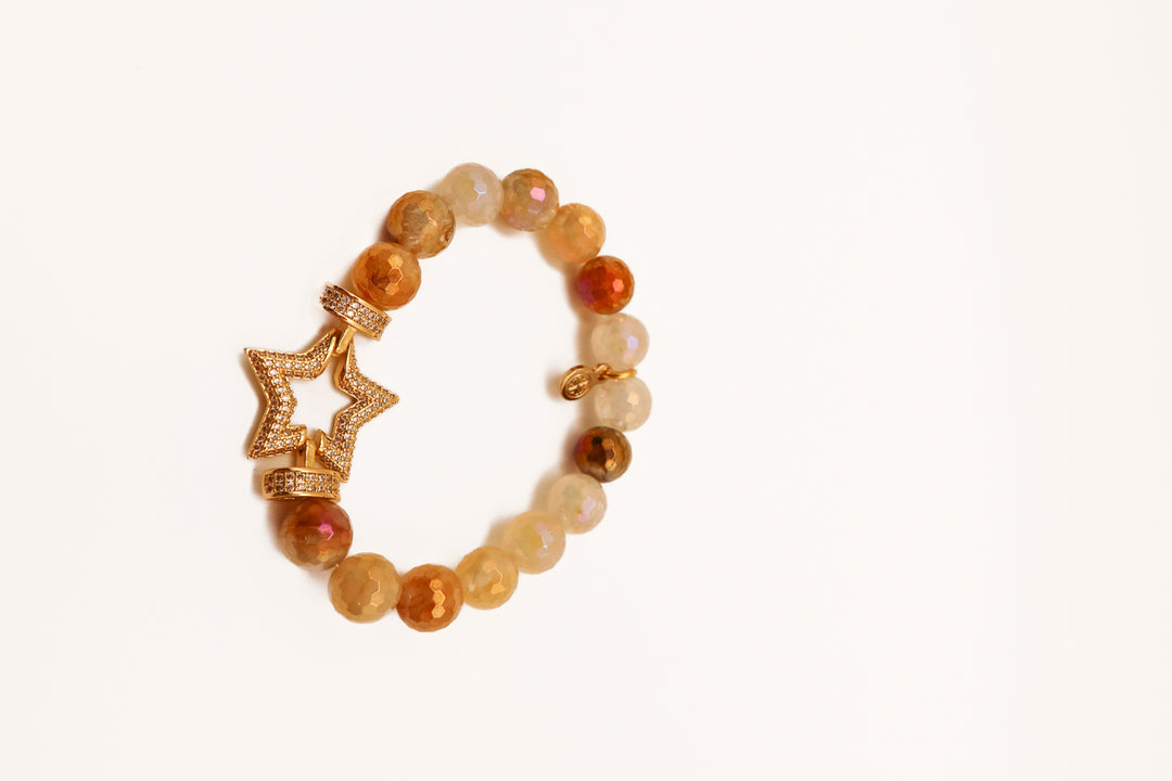 Gold rhinestone star iridescent beaded bracelet