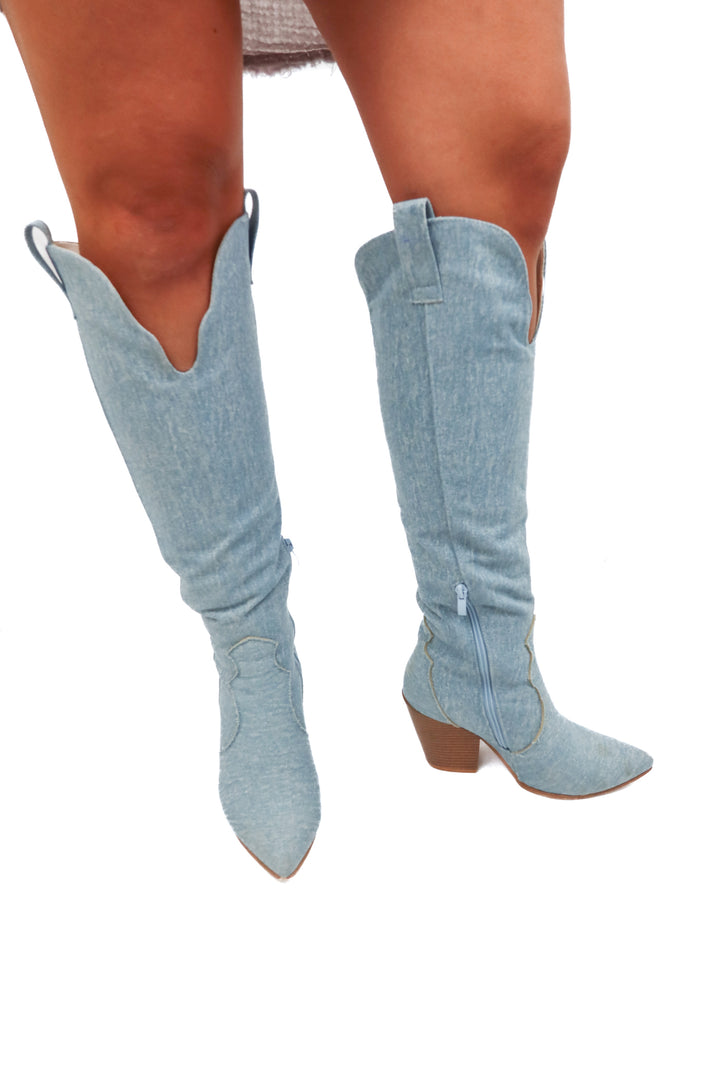 AUCTION (BID ONLY) denim tall cowgirl boots (9)- ends 8/19 at 8 pm CT