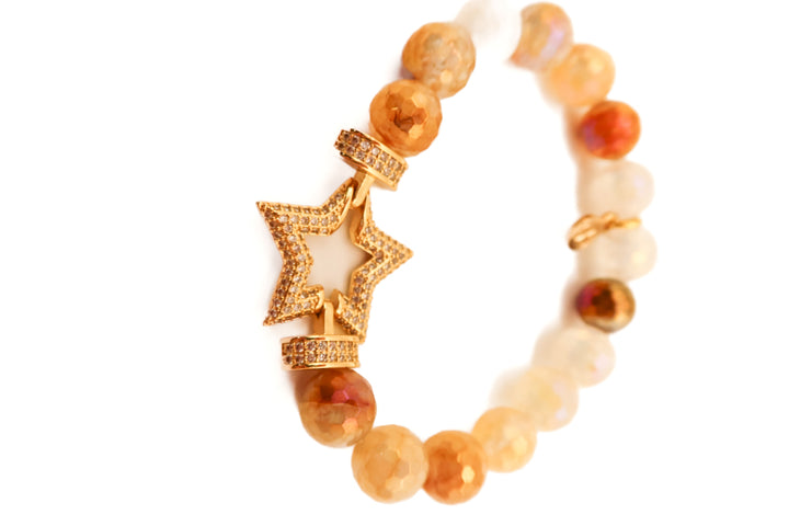 Gold rhinestone star iridescent beaded bracelet