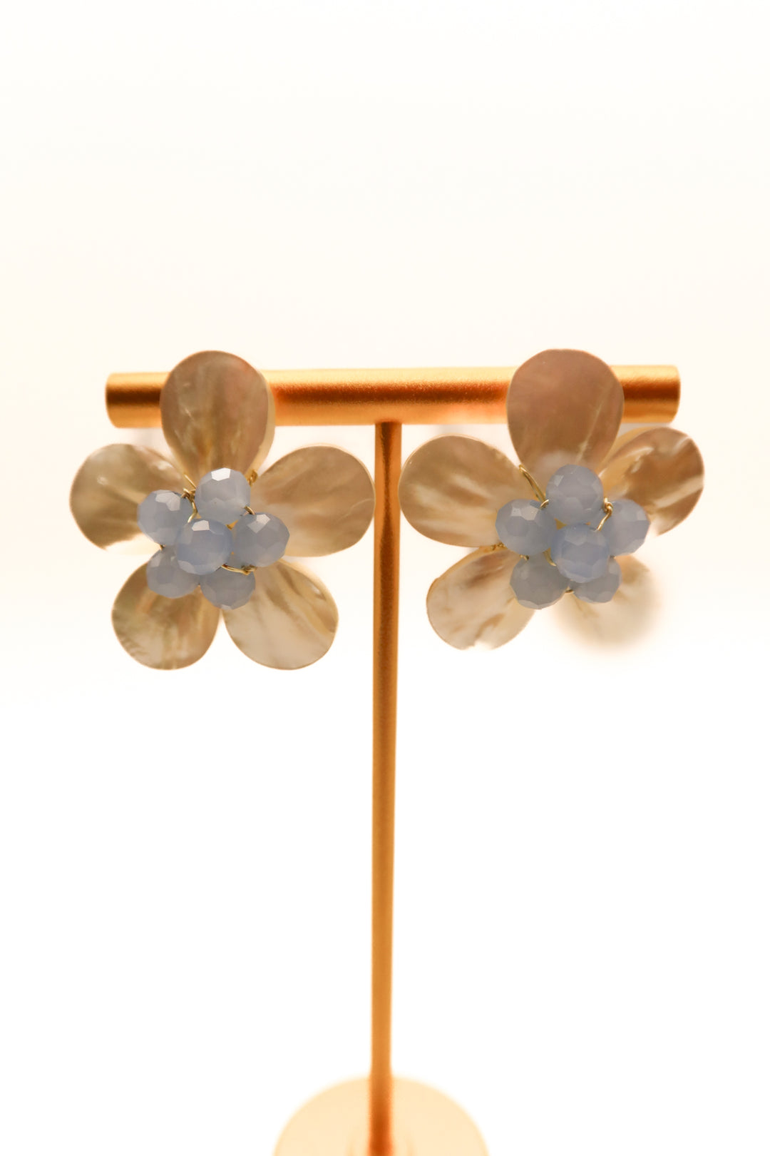 Iridescent/blue floral earrings