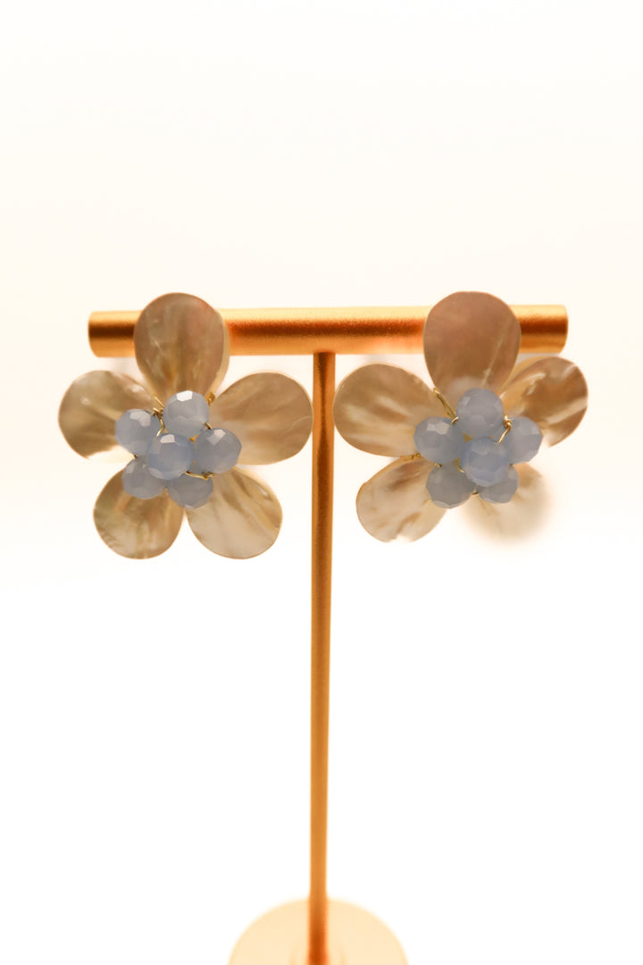 Iridescent/blue floral earrings