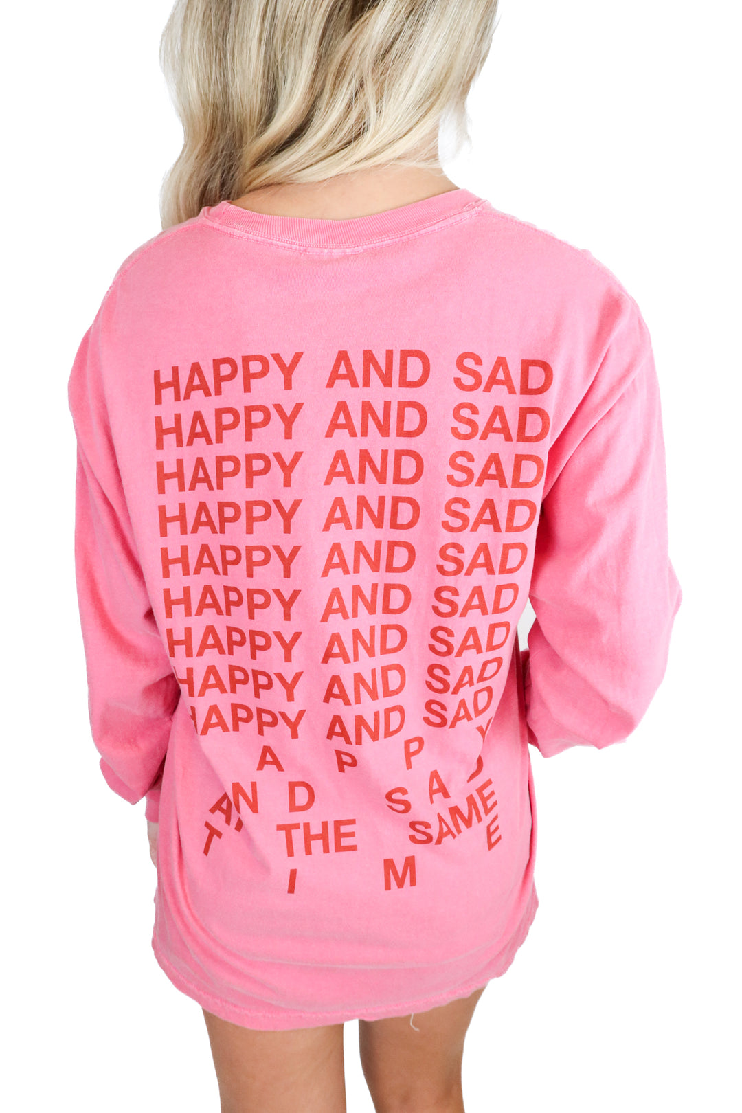 Comfort Colors pink "happy and sad" tee (M)