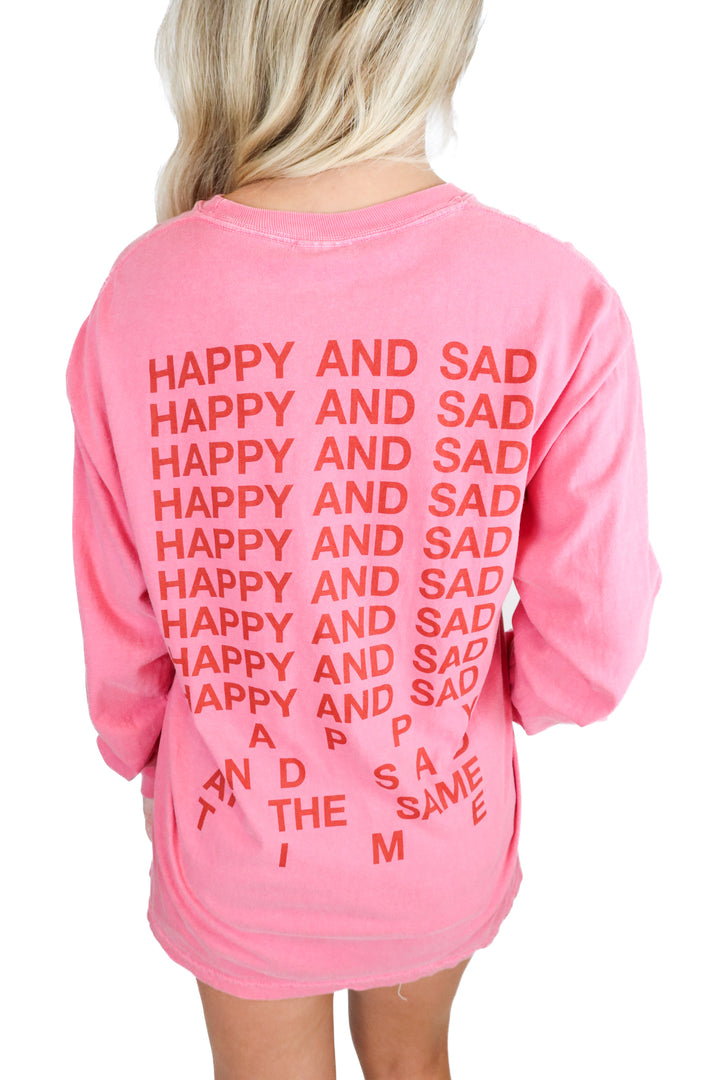 Comfort Colors pink "happy and sad" tee (M)