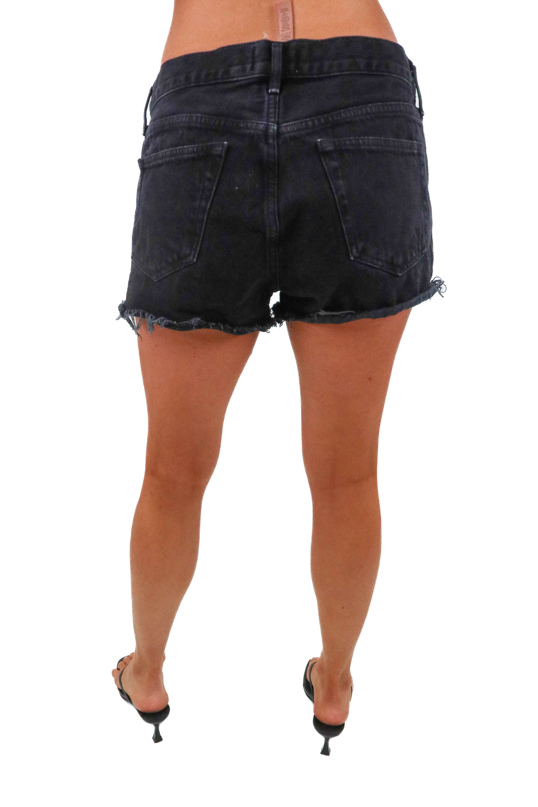 agolde black denim shorts (s; retail $148)